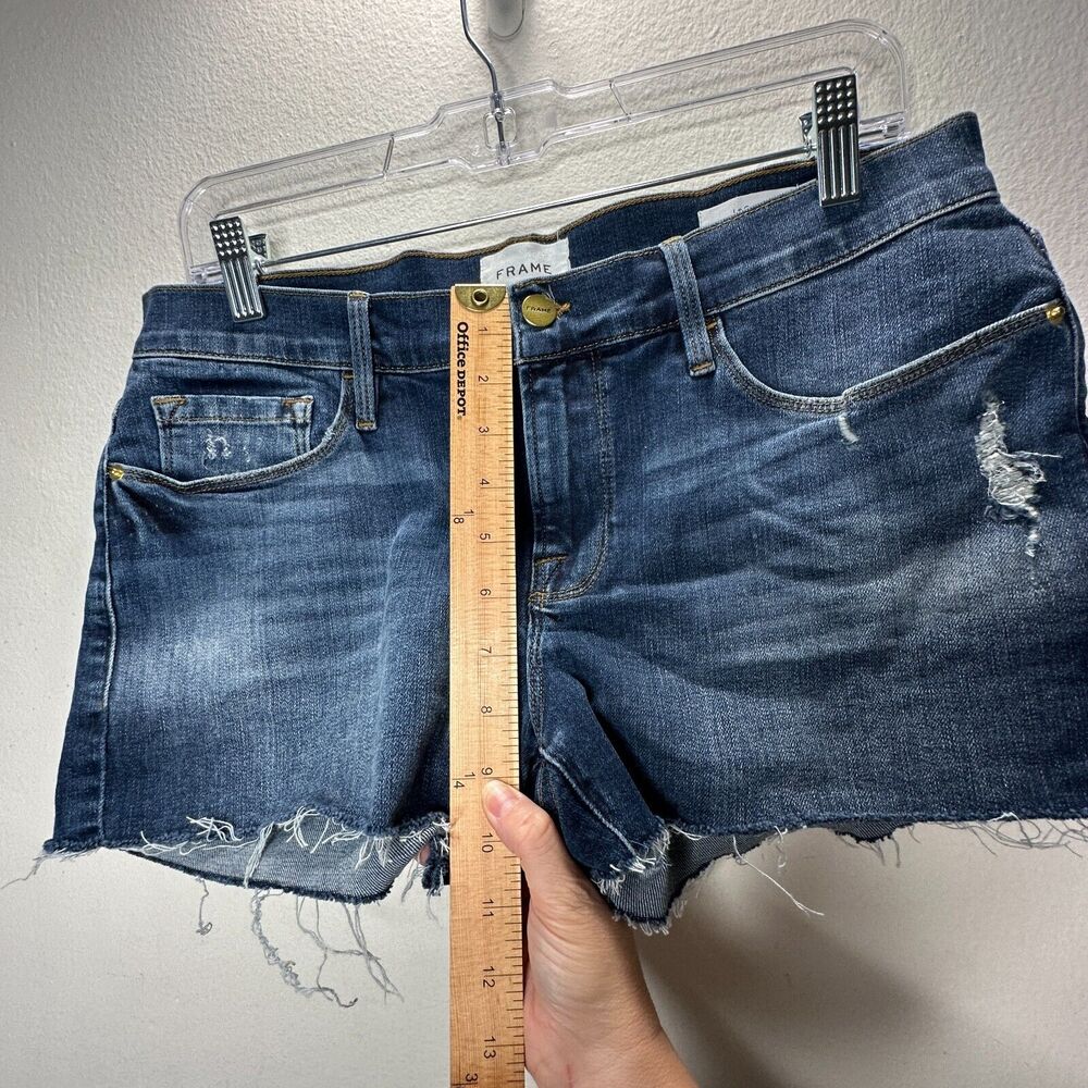 Frame Le Cut Off Azure Jean Shorts Raw Edge Frayed Hem Fading & Whiskering 28 - Picture 12 of 12